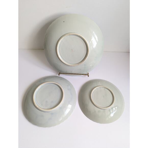 Red Crowned Crane Japanese Celadon Porcelain Early 20th Century Vintage Plates - Picture 9 of 16